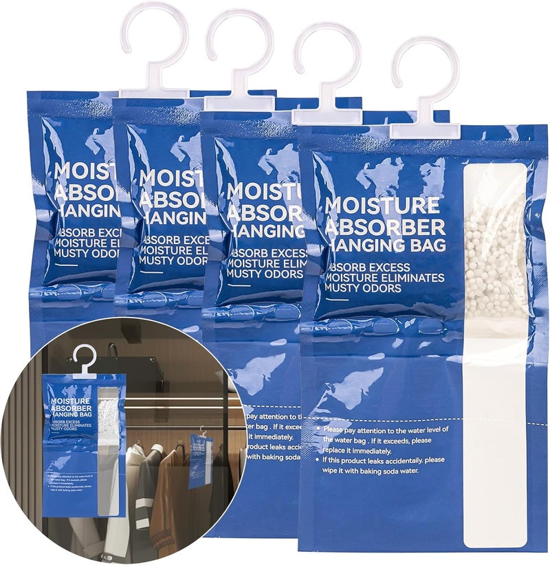 Rainflow Moisture Absorbers - 4 Packs Hanging Closet Dehumidifier Bags Moisture Absorber Closet Moisture Absorbers Bags Desiccant Bags for Home Closet Wardrobe Bedroom Bathroom Basement Cars RV - Image 1